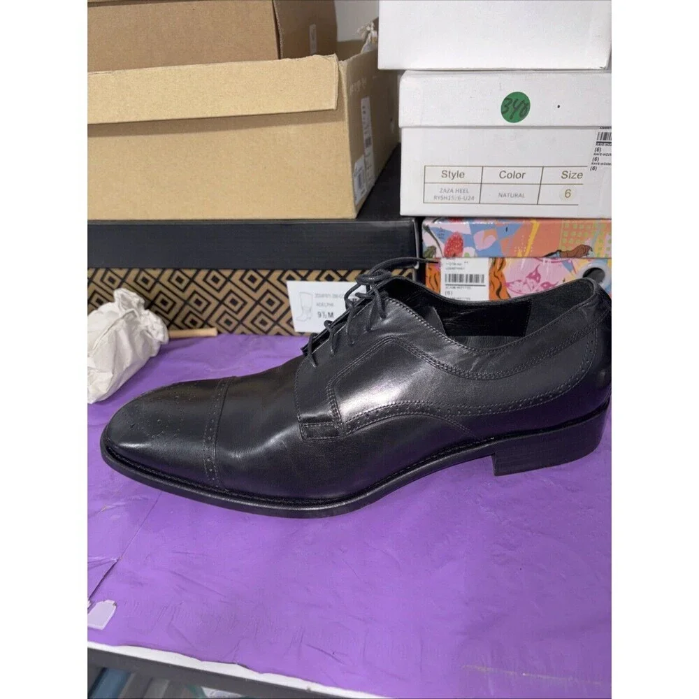 Johnston & Murphy Ellsworth Cap Toe Made in Italy Blk‎ Calfskin Leather 11.5M